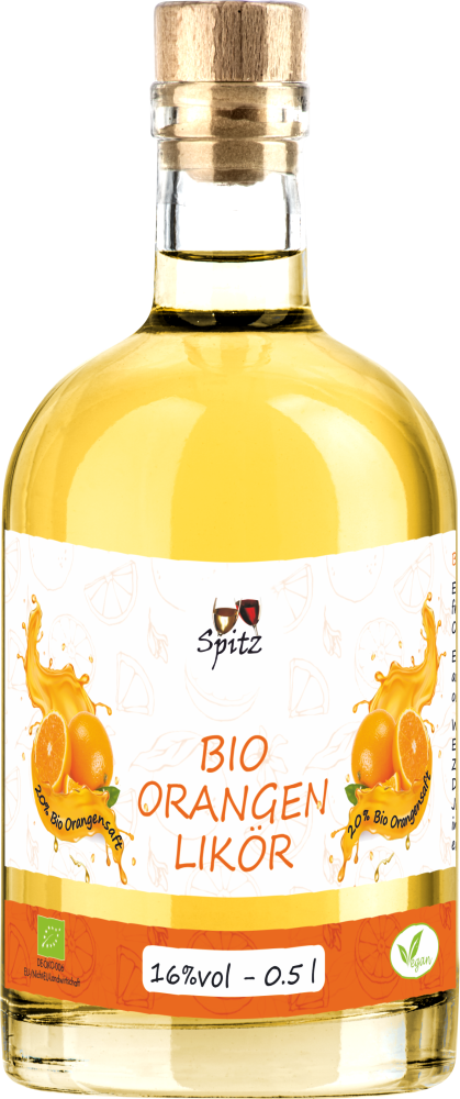 Bio Orangen Likoer. Mit 20% Bio ORangensaft. Herrlich fruchtig